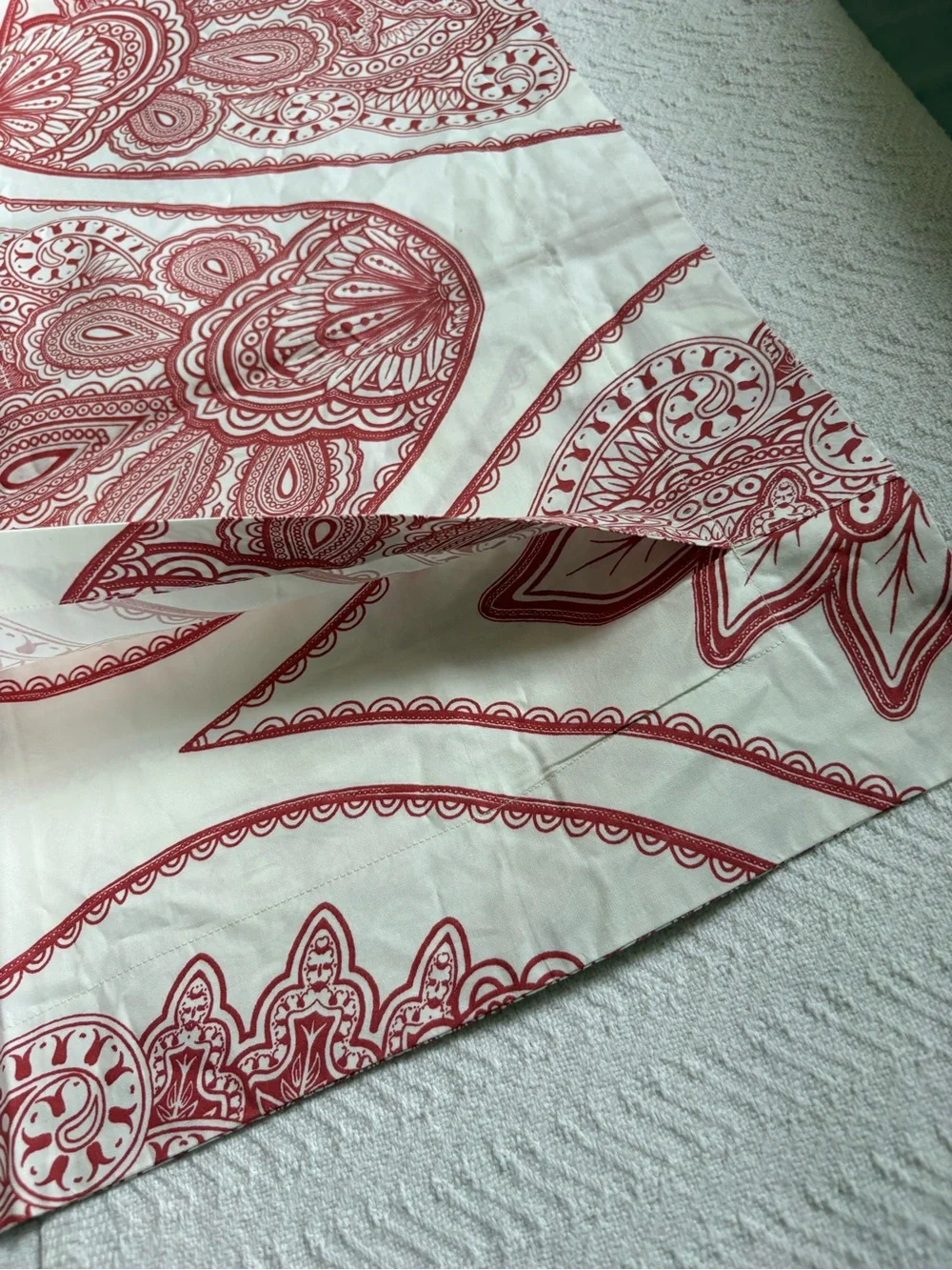 Pottery Barn Cream Pair Standard Shams with Red Paisley Medallions